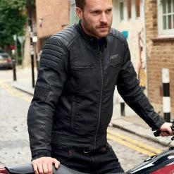 RST Brixton Wax Textile Jacket CE WP - Black -Hot Sale getgeared Shop md102975blkd main rst brixton wax textile jacket ce wp black 5