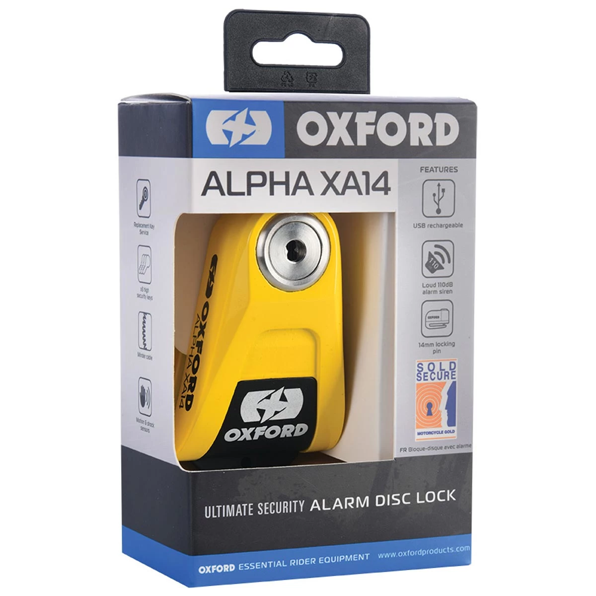Oxford Alpha XA14 Alarm Disc Lock - Yellow 6 Oxford Alpha XA14 Alarm Disc Lock - Yellow - Image 4