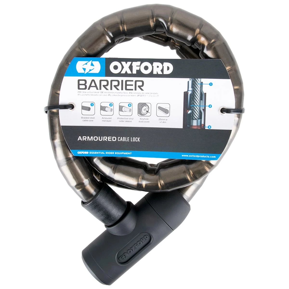 Oxford Barrier Armoured Cable 1.4m x 25mm - Black 6 Oxford Barrier Armoured Cable 1.4m x 25mm - Black - Image 4